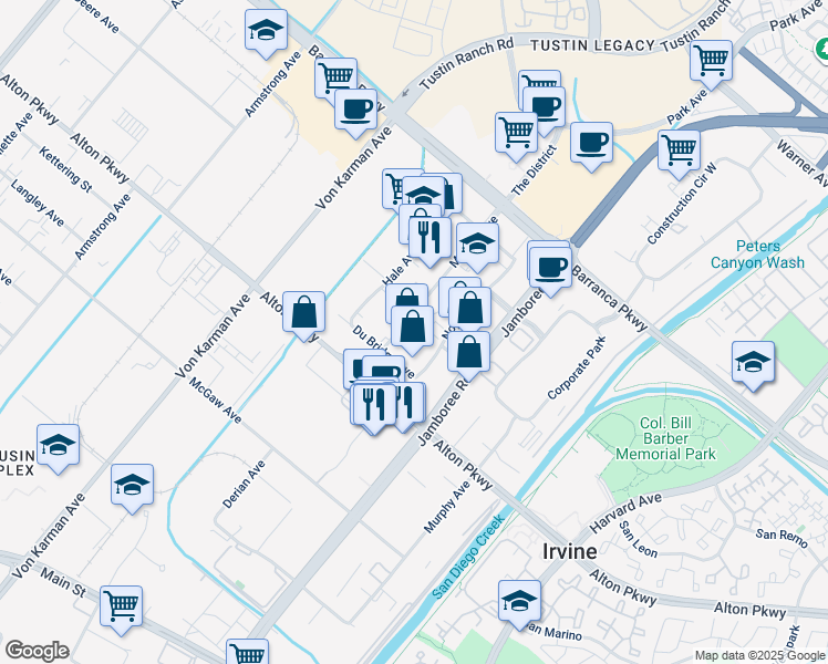 map of restaurants, bars, coffee shops, grocery stores, and more near 16842 Millikan Avenue in Irvine