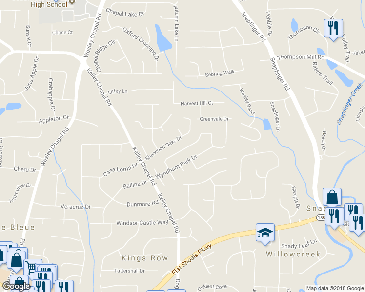map of restaurants, bars, coffee shops, grocery stores, and more near 4238 Wyndham Park Circle in Decatur