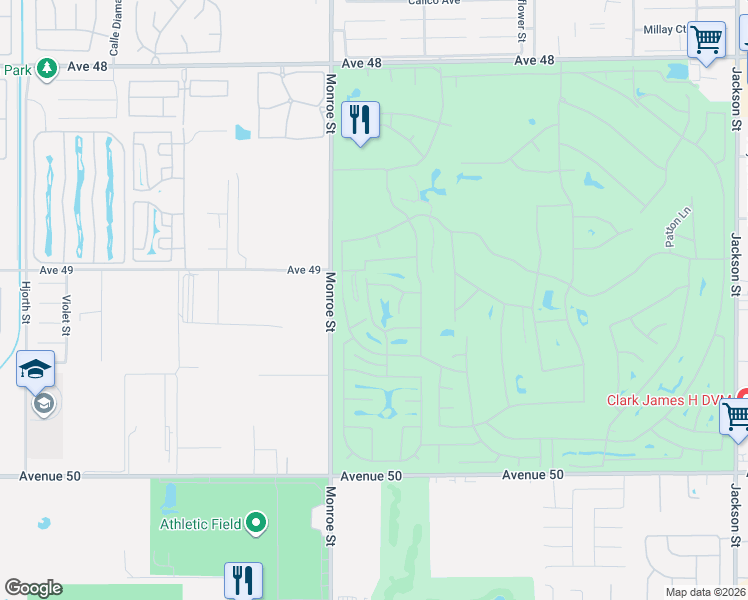 map of restaurants, bars, coffee shops, grocery stores, and more near 49156 Garland Street in Indio