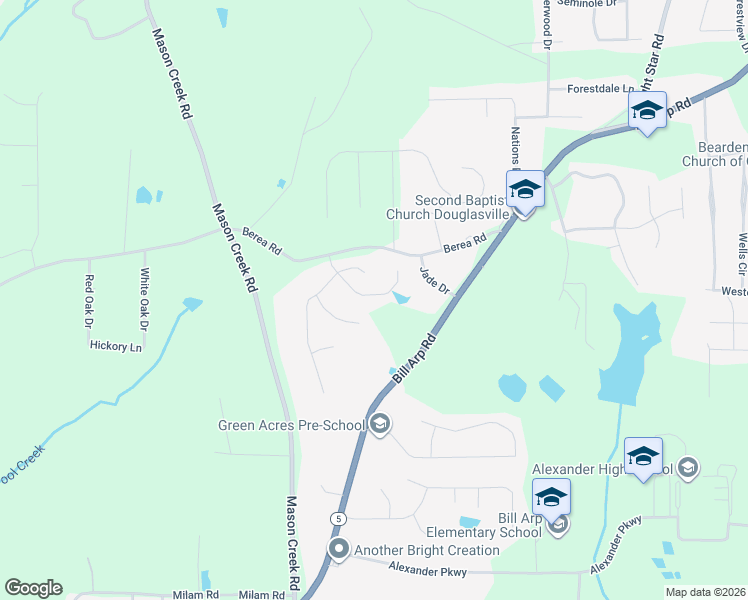 map of restaurants, bars, coffee shops, grocery stores, and more near 6927 Fields Drive in Douglasville