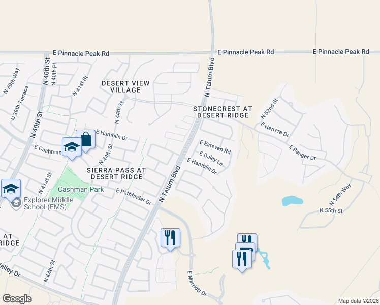 map of restaurants, bars, coffee shops, grocery stores, and more near 22410 North 48th Street in Phoenix