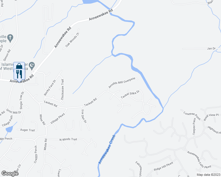 map of restaurants, bars, coffee shops, grocery stores, and more near 4287 Arnolds Mill Overpass in Douglasville