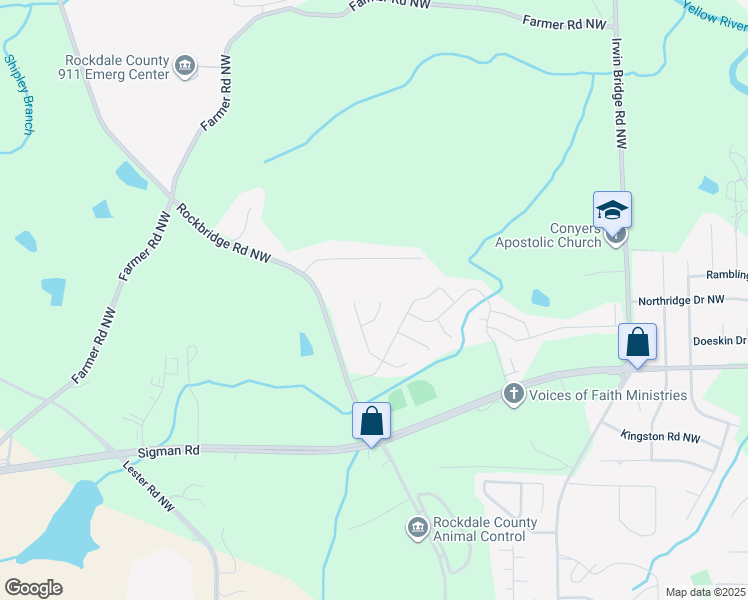 map of restaurants, bars, coffee shops, grocery stores, and more near 1598 Blue Spruce Lane in Conyers