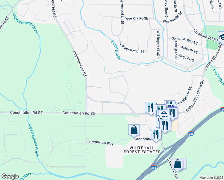 map of restaurants, bars, coffee shops, grocery stores, and more near 1766 Cherry Valley Circle Southeast in Atlanta