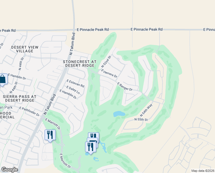 map of restaurants, bars, coffee shops, grocery stores, and more near 5262 East Estevan Road in Phoenix