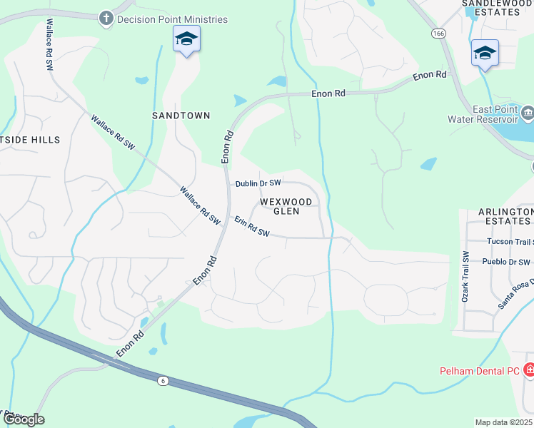 map of restaurants, bars, coffee shops, grocery stores, and more near 5145 Kerry Drive Southwest in Atlanta