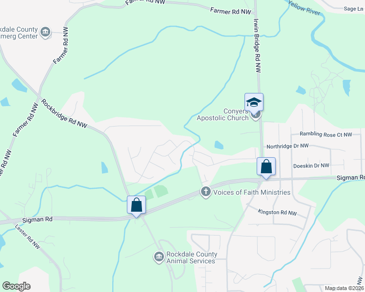map of restaurants, bars, coffee shops, grocery stores, and more near 1147 Stepping Stone Lane in Conyers