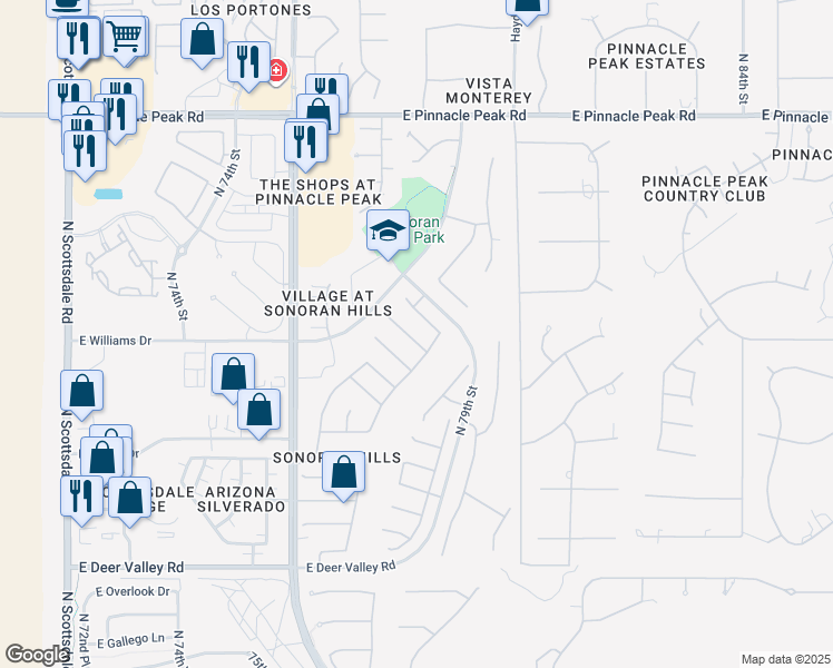 map of restaurants, bars, coffee shops, grocery stores, and more near 7710 East Tardes Drive in Scottsdale