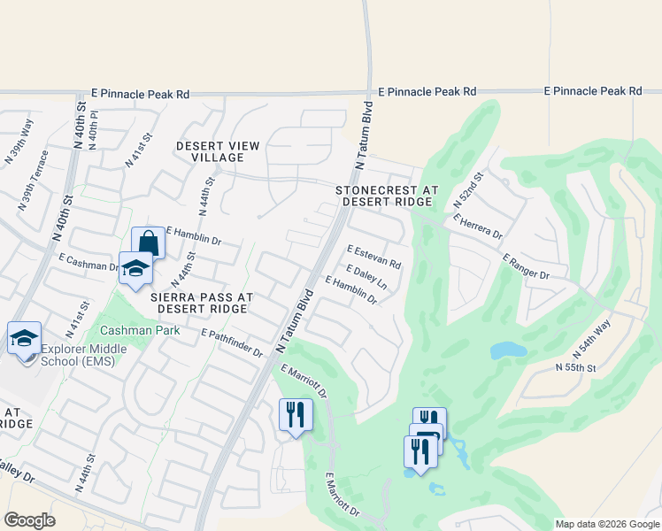 map of restaurants, bars, coffee shops, grocery stores, and more near 22410 North 48th Street in Phoenix