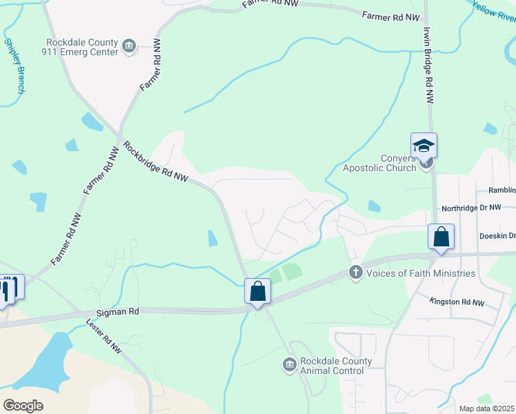map of restaurants, bars, coffee shops, grocery stores, and more near 1598 Blue Spruce Lane in Conyers