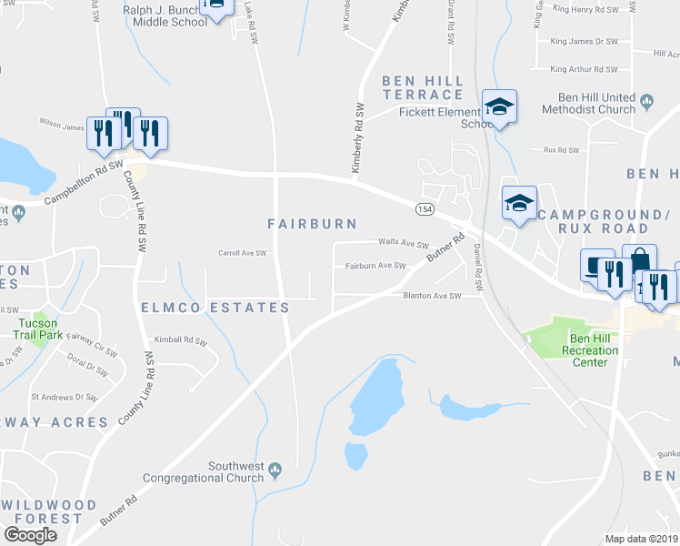 map of restaurants, bars, coffee shops, grocery stores, and more near 2320 Palmetto Avenue Southwest in Atlanta