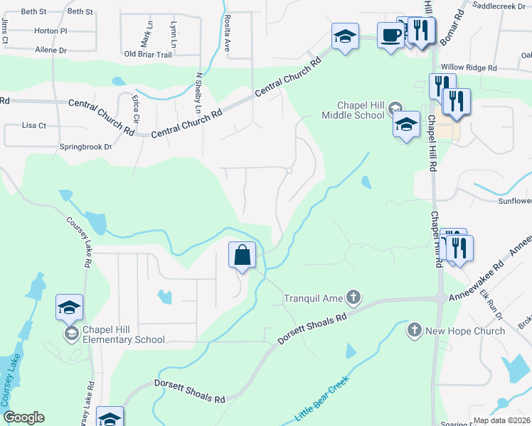 map of restaurants, bars, coffee shops, grocery stores, and more near 4534 Mill Water Crossing in Douglasville