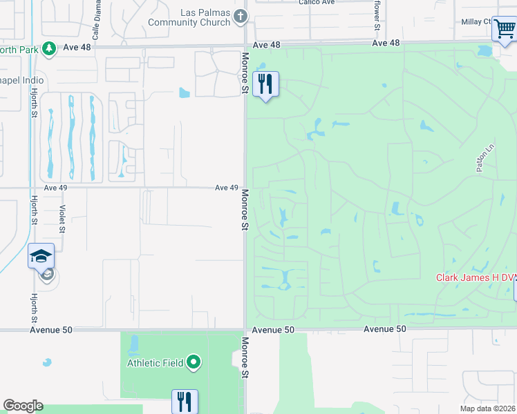 map of restaurants, bars, coffee shops, grocery stores, and more near 49219 Cochran Drive in Indio