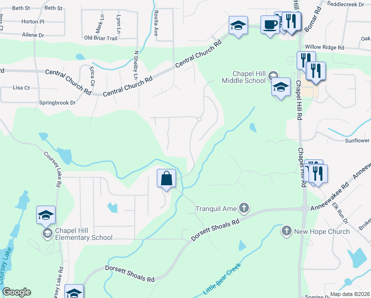 map of restaurants, bars, coffee shops, grocery stores, and more near 4534 Mill Water Crossing in Douglasville
