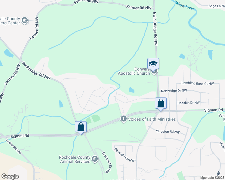 map of restaurants, bars, coffee shops, grocery stores, and more near 1155 Stepping Stone Lane in Conyers