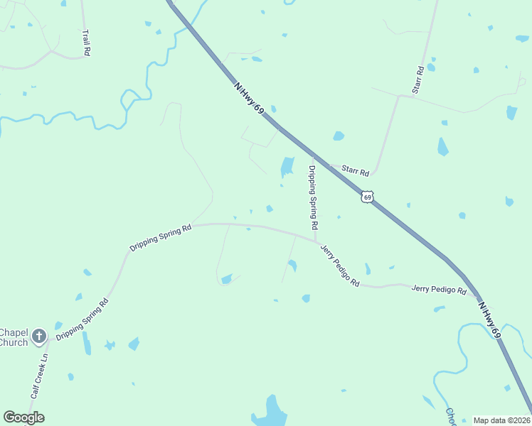 map of restaurants, bars, coffee shops, grocery stores, and more near 9407 Dripping Spring Road in Denison