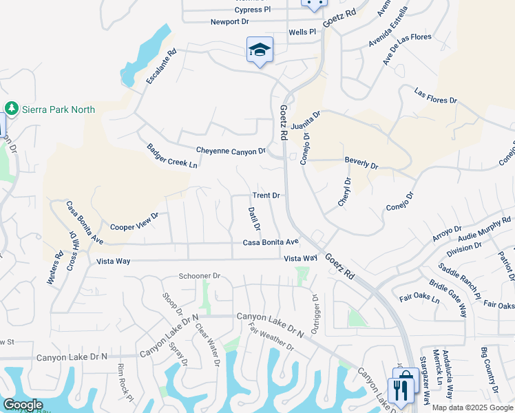 map of restaurants, bars, coffee shops, grocery stores, and more near Datil Drive in Menifee