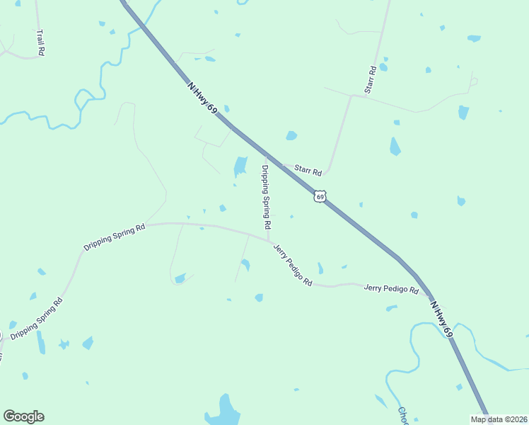 map of restaurants, bars, coffee shops, grocery stores, and more near 9726 Dripping Spring Road in Denison