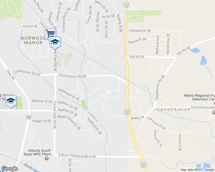 map of restaurants, bars, coffee shops, grocery stores, and more near 1086 Valley View Road Southeast in Atlanta