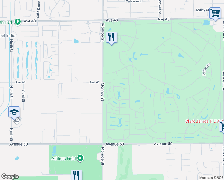 map of restaurants, bars, coffee shops, grocery stores, and more near 49156 Garland Street in Indio