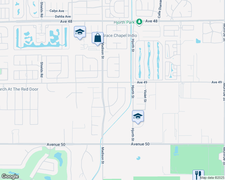 map of restaurants, bars, coffee shops, grocery stores, and more near 81171 Piedmont Drive in Indio