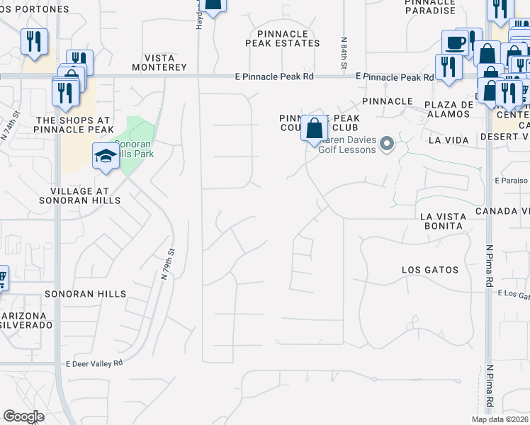 map of restaurants, bars, coffee shops, grocery stores, and more near 8130 East Williams Drive in Scottsdale