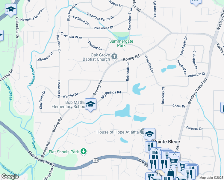 map of restaurants, bars, coffee shops, grocery stores, and more near 3684 Big Springs Road in Decatur