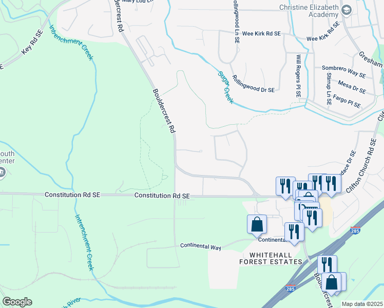 map of restaurants, bars, coffee shops, grocery stores, and more near 1697 Eastside Parc Street in Atlanta