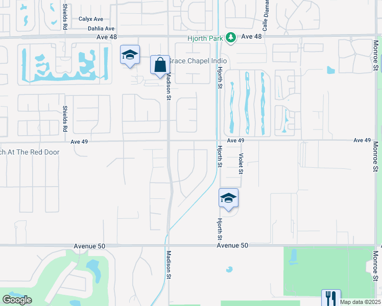 map of restaurants, bars, coffee shops, grocery stores, and more near 81221 Piedmont Drive in Indio