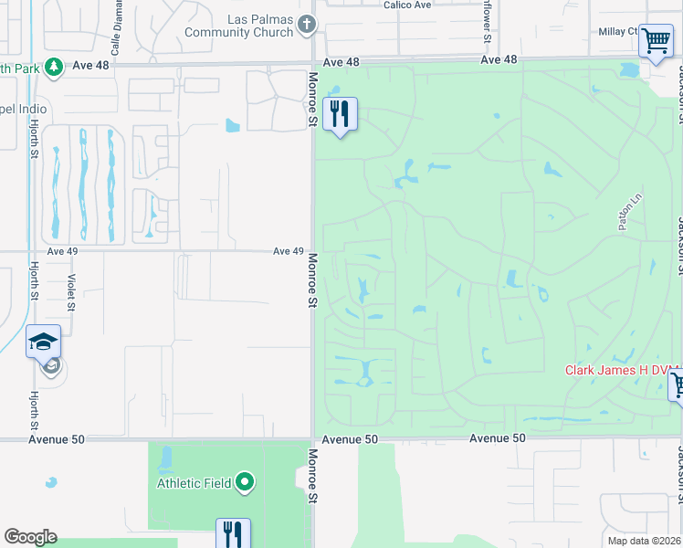 map of restaurants, bars, coffee shops, grocery stores, and more near 49156 Garland Street in Indio