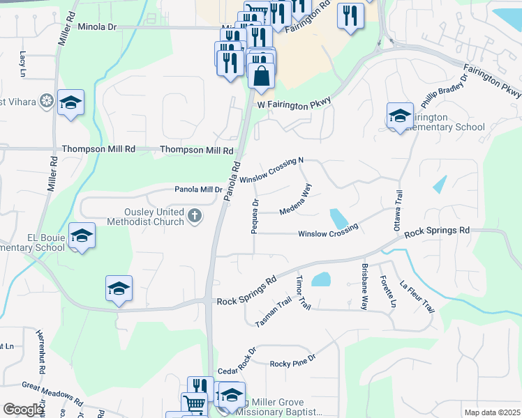 map of restaurants, bars, coffee shops, grocery stores, and more near 3156 Pequea Drive in Lithonia