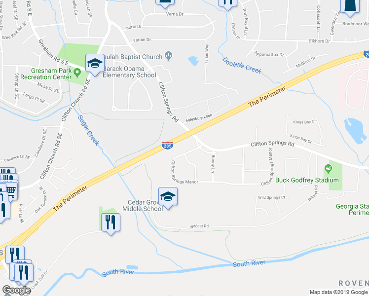 map of restaurants, bars, coffee shops, grocery stores, and more near 2237 Clifton Springs Manor in Decatur