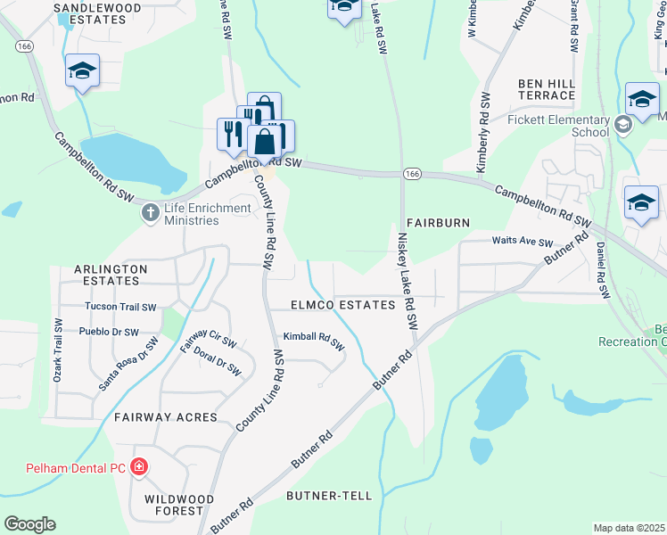 map of restaurants, bars, coffee shops, grocery stores, and more near 4318 Creek Valley Court Southwest in Atlanta