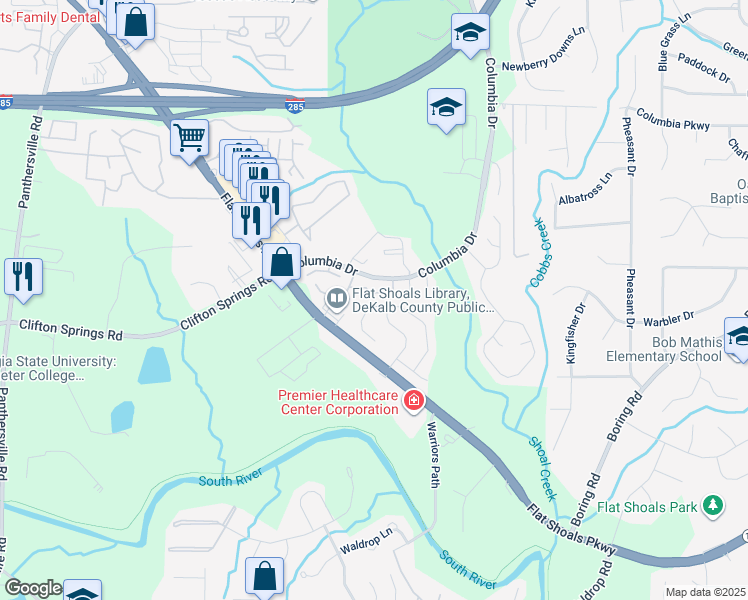 map of restaurants, bars, coffee shops, grocery stores, and more near 3156 Cedar Crest Way in Decatur