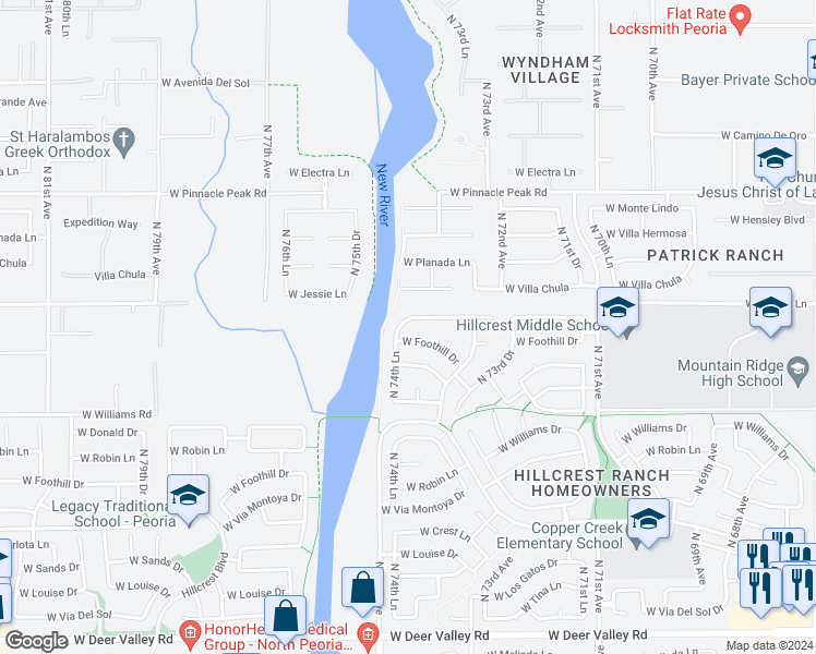 map of restaurants, bars, coffee shops, grocery stores, and more near 7465 West Paraiso Drive in Glendale