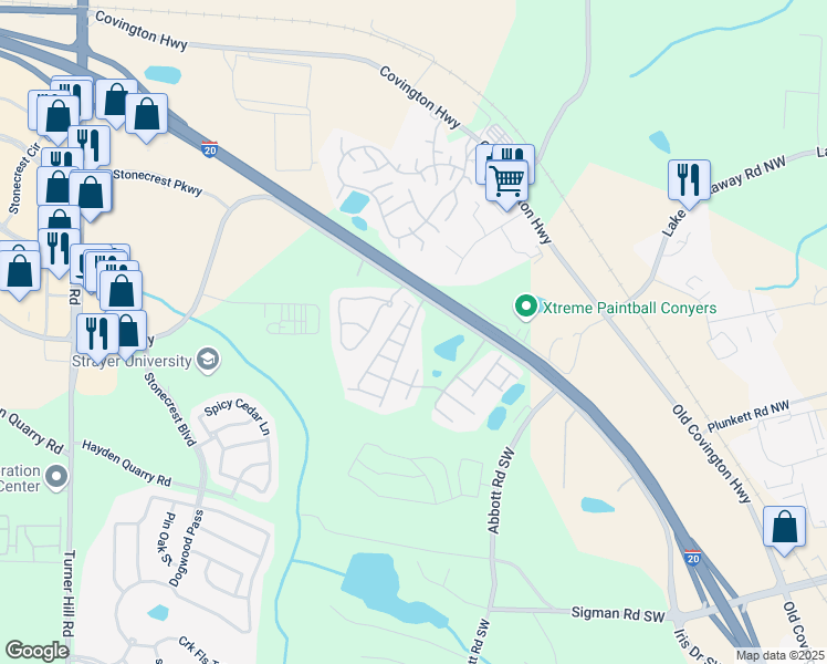 map of restaurants, bars, coffee shops, grocery stores, and more near 3130 Haynes Park Drive in Stonecrest