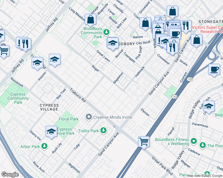 map of restaurants, bars, coffee shops, grocery stores, and more near 60 Mapleton in Irvine
