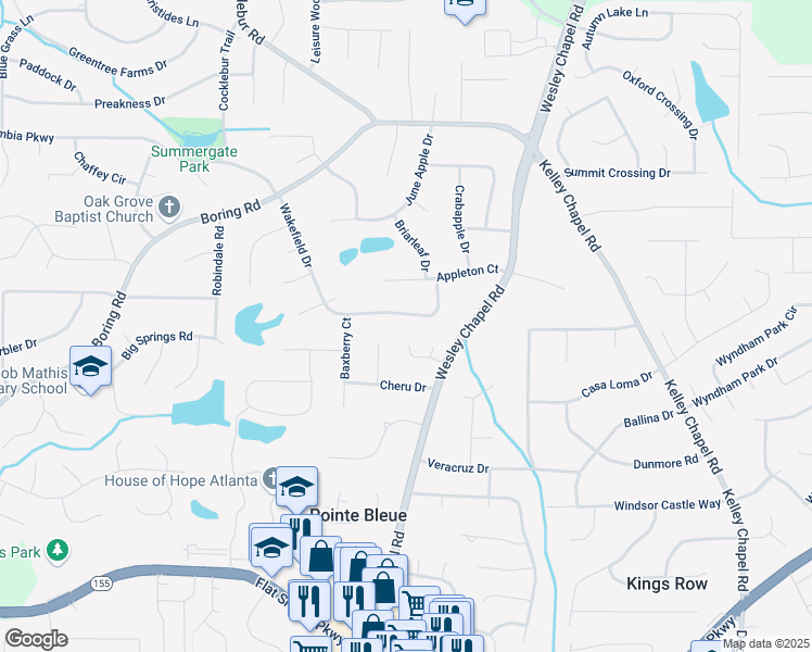 map of restaurants, bars, coffee shops, grocery stores, and more near 3182 Wakefield Drive in Decatur