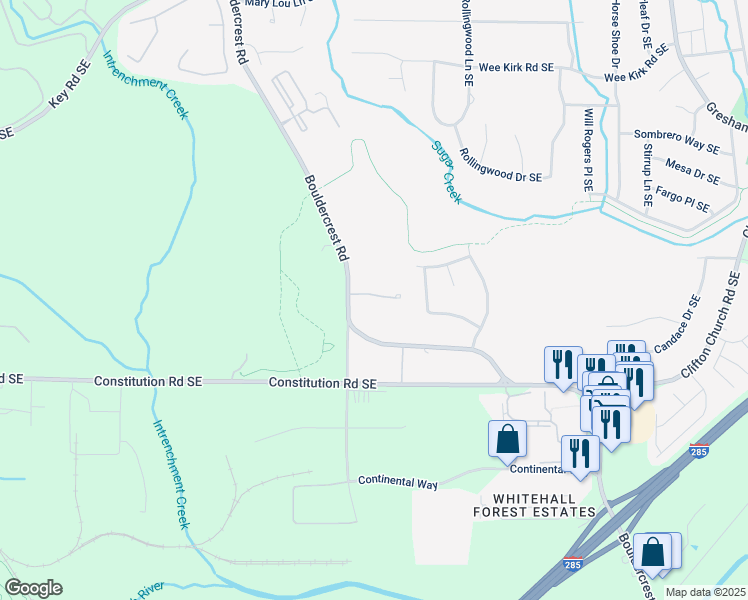 map of restaurants, bars, coffee shops, grocery stores, and more near 1709 Eastside Parc Street in Atlanta