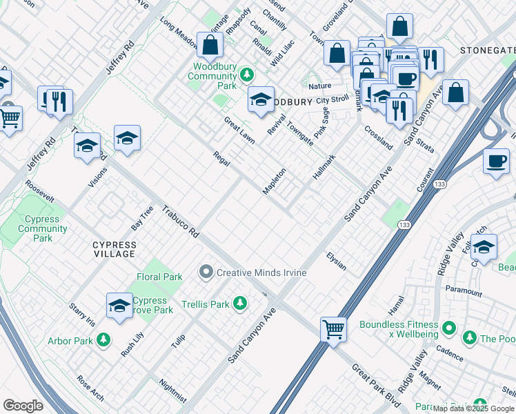 map of restaurants, bars, coffee shops, grocery stores, and more near 60 Mapleton in Irvine