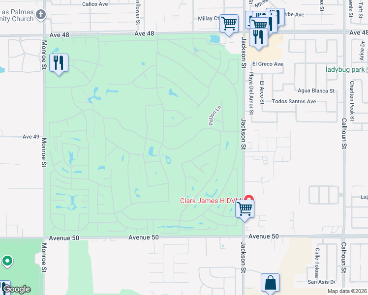 map of restaurants, bars, coffee shops, grocery stores, and more near 82681 Odlum Drive in Indio