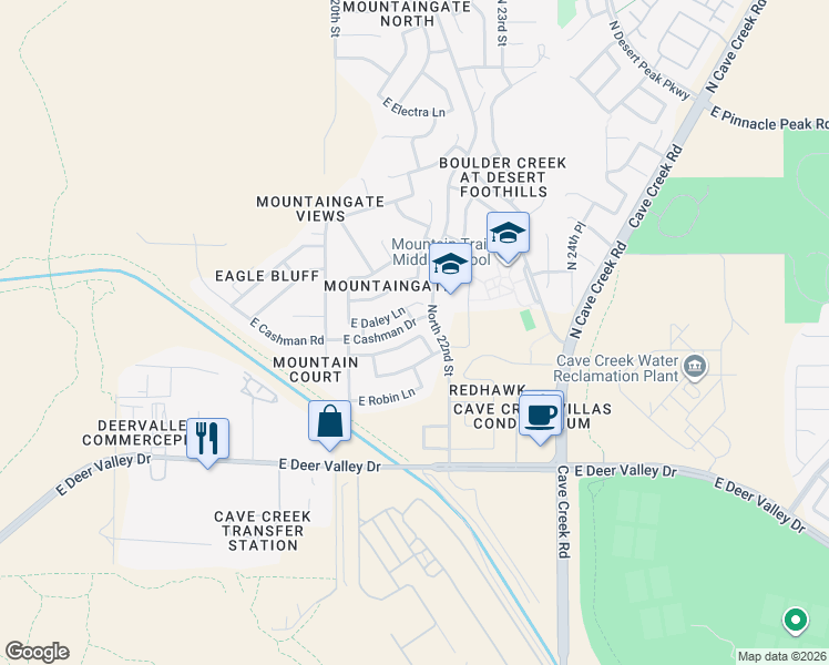 map of restaurants, bars, coffee shops, grocery stores, and more near 2154 East Williams Drive in Phoenix