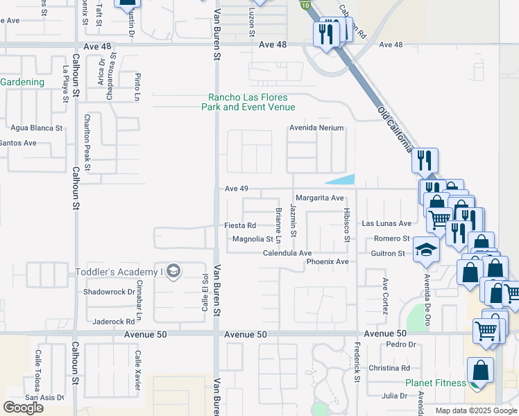 map of restaurants, bars, coffee shops, grocery stores, and more near 84143 Tera Vista in Coachella