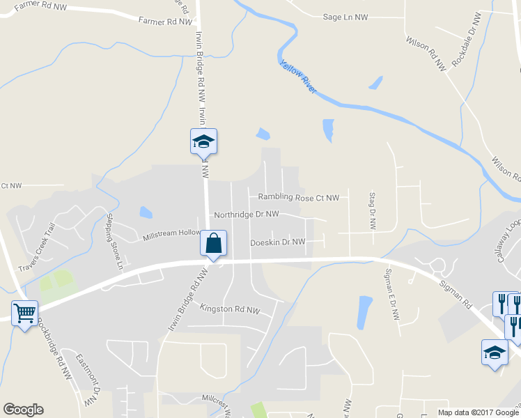 map of restaurants, bars, coffee shops, grocery stores, and more near 952 Northridge Drive Northwest in Conyers