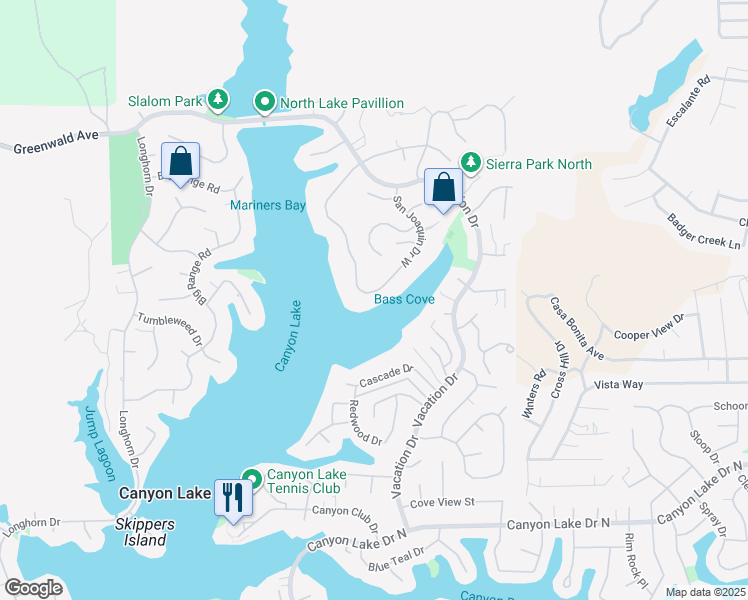 map of restaurants, bars, coffee shops, grocery stores, and more near 22226 San Joaquin Drive West in Canyon Lake