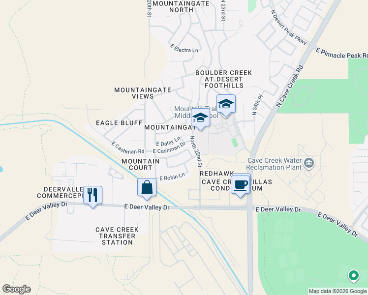 map of restaurants, bars, coffee shops, grocery stores, and more near 2153 East Williams Drive in Phoenix
