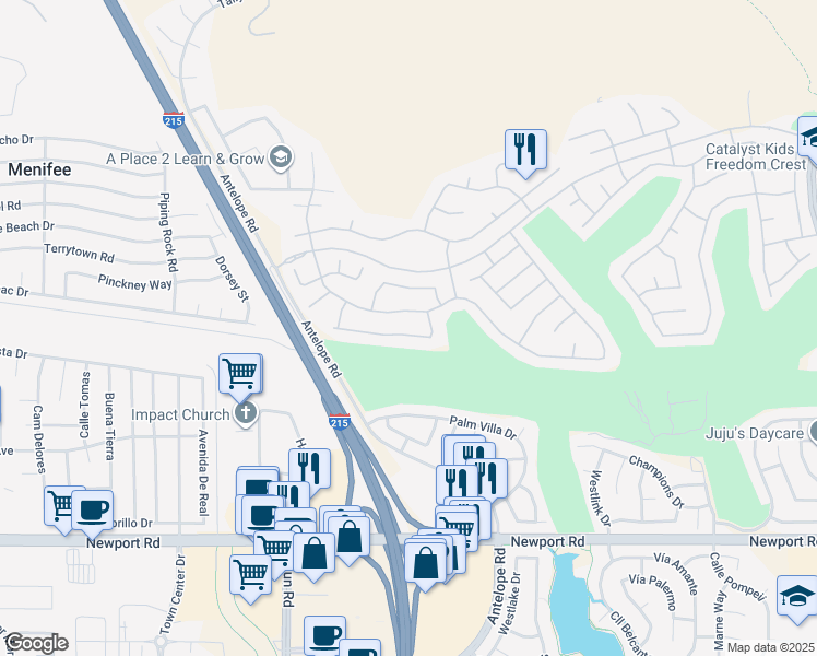 map of restaurants, bars, coffee shops, grocery stores, and more near 28026 Crystal Spring Drive in Menifee