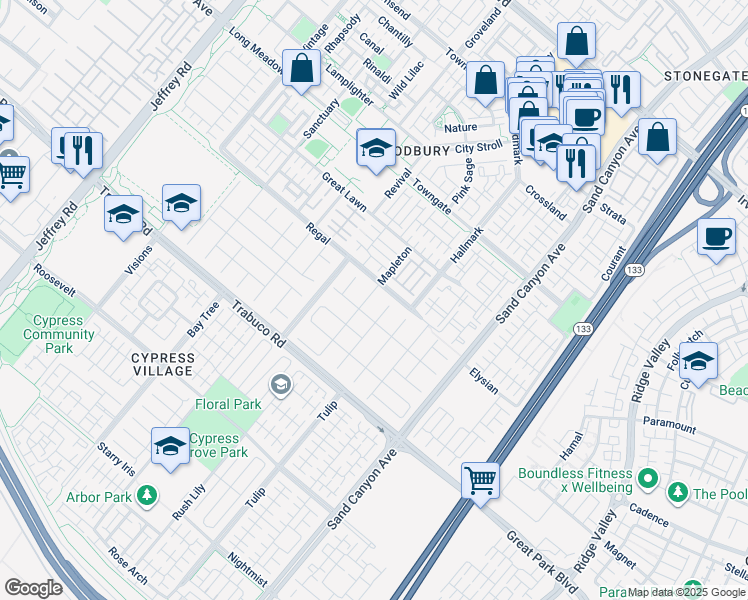 map of restaurants, bars, coffee shops, grocery stores, and more near 62 Mapleton in Irvine