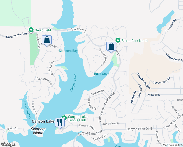 map of restaurants, bars, coffee shops, grocery stores, and more near 22244 San Joaquin Drive West in Canyon Lake