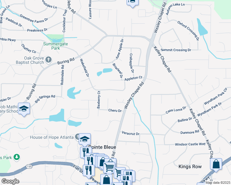 map of restaurants, bars, coffee shops, grocery stores, and more near 3182 Wakefield Drive in Decatur